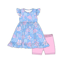 Load image into Gallery viewer, Blushing Blossoms Bamboo Peplum & Biker Shorts Set for Girls | Floral Outfit