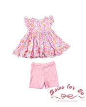 Load image into Gallery viewer, Petal Prep Era Bamboo Peplum & Biker Shorts Set for Girls | Floral Back-to-School Outfit