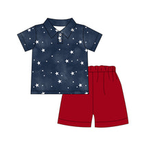 Load image into Gallery viewer, Star Spangled Bamboo Polo & Shorts Set for Boys | Patriotic Summer Outfit