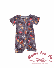 Load image into Gallery viewer, Monster Truck Mayhem Bamboo Snap Romper | Monster Truck Baby Outfit