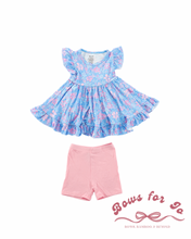 Load image into Gallery viewer, Blushing Blossoms Bamboo Peplum & Biker Shorts Set for Girls | Floral Outfit