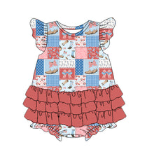 Load image into Gallery viewer, All American Darling Bamboo Ruffle Romper for Baby Girls | Patriotic Outfit

