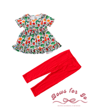 Load image into Gallery viewer, Hungry Little Learner Bamboo Peplum &amp; Leggings Set for Girls | Back to School Outfit
