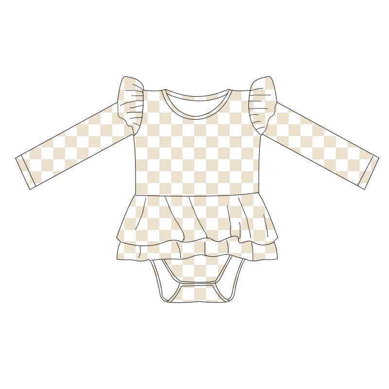 Beige Checks Ruffle Bodysuit PREORDER- TAT 6-8 weeks before shipping