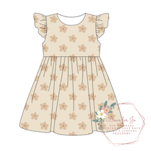 Load image into Gallery viewer, Beige Daisy Ruffle Twirl Dress PREORDER- TAT 6-8 weeks before shipping
