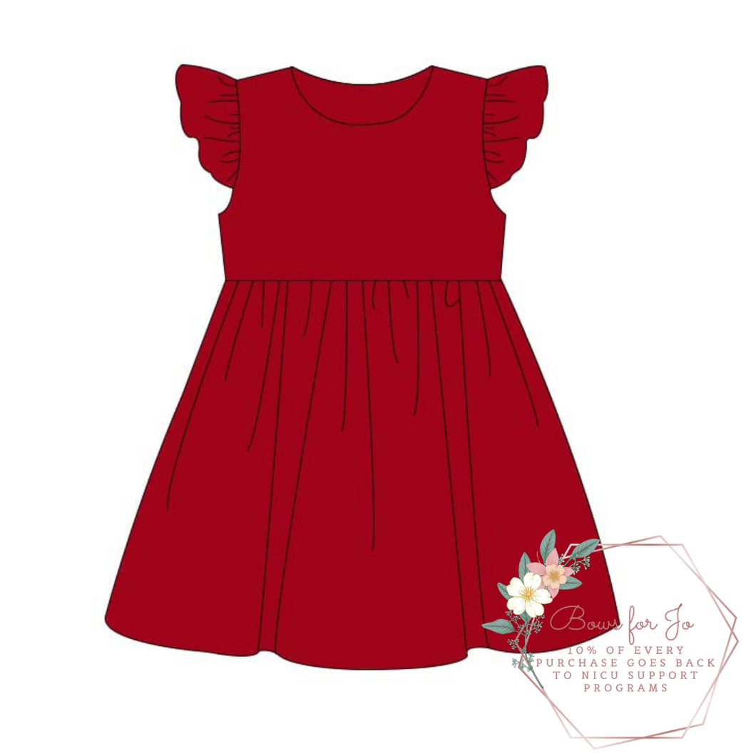 True Red Ruffle Twirl Dress PREORDER- TAT 6-8 weeks before shipping