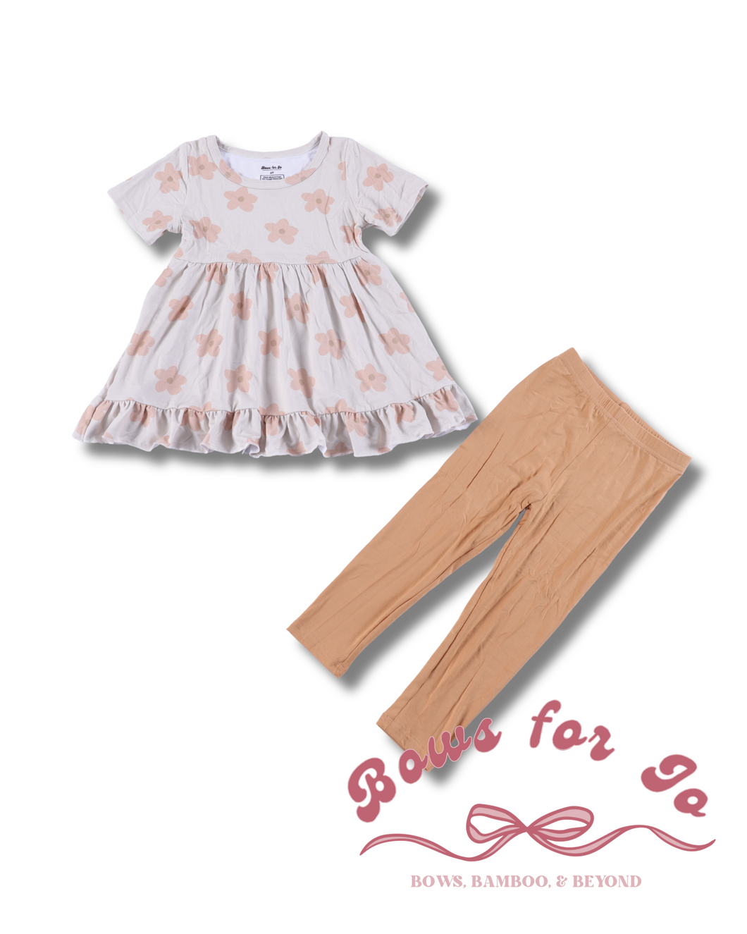 Beige Daisy Bamboo Peplum and Legging Set
