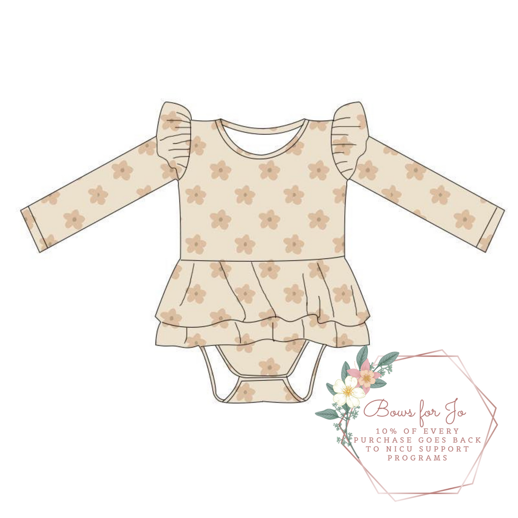 Beige Daisy Ruffle Bodysuit PREORDER- TAT 6-8 weeks before shipping