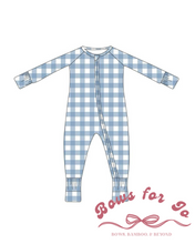 Load image into Gallery viewer, Blue Slate Gingham Zippy PREORDER- TAT 6-8 weeks before shipping
