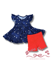 Load image into Gallery viewer, Star Spangled Bamboo Peplum Set for Girls | Patriotic 4th of July Outfit
