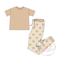 Load image into Gallery viewer, Beige Daisy Bamboo Adult Jogger Set- PREORDER 6-8 weeks before shipping
