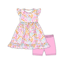 Load image into Gallery viewer, Petal Prep Era Bamboo Peplum &amp; Biker Shorts Set for Girls | Floral Back-to-School Outfit
