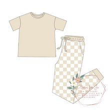 Load image into Gallery viewer, Beige Checks Bamboo Adult Jogger Set- PREORDER 6-8 weeks before shipping
