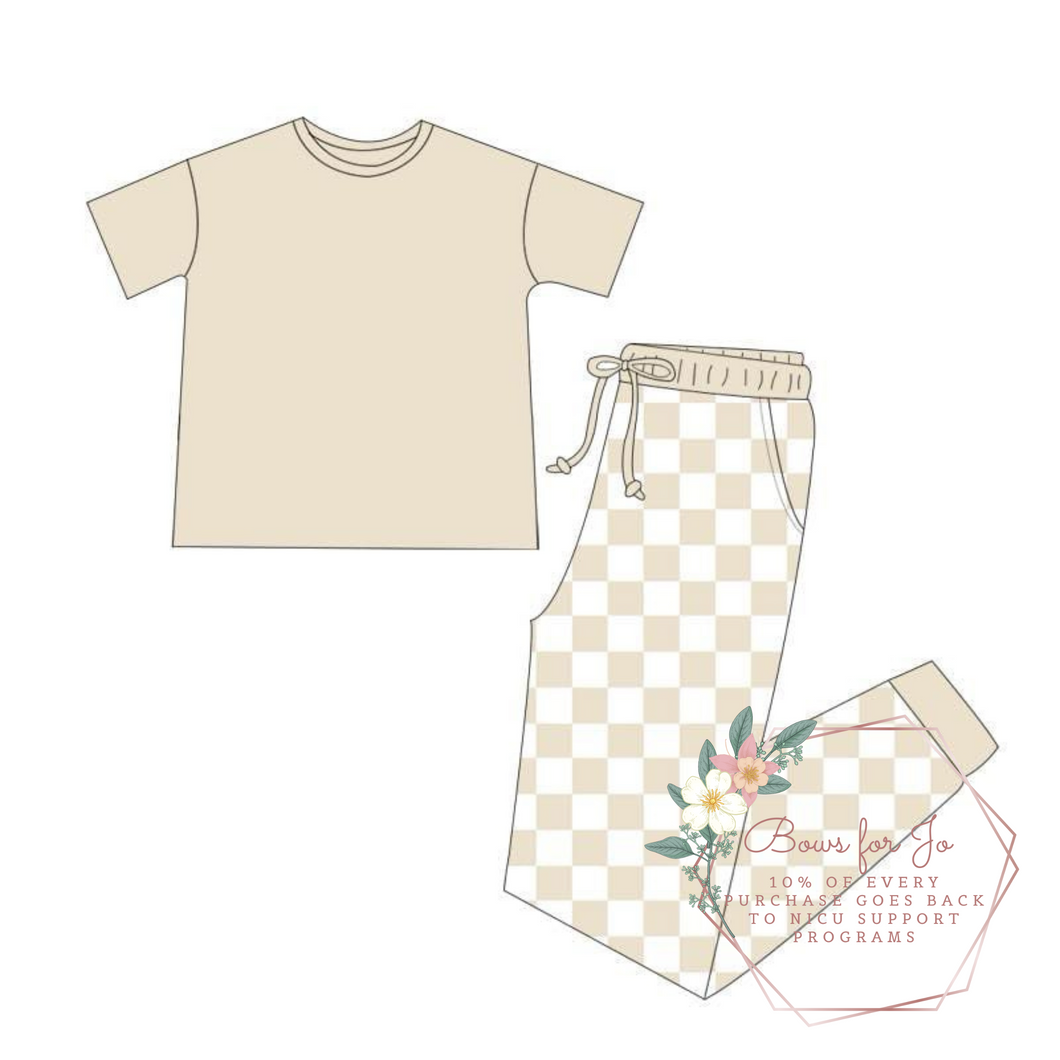 Beige Checks Bamboo Adult Jogger Set- PREORDER 6-8 weeks before shipping