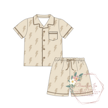 Load image into Gallery viewer, Beige Bolts Shorts Adult Two Piece Set- TAT 6-8 weeks before shipping
