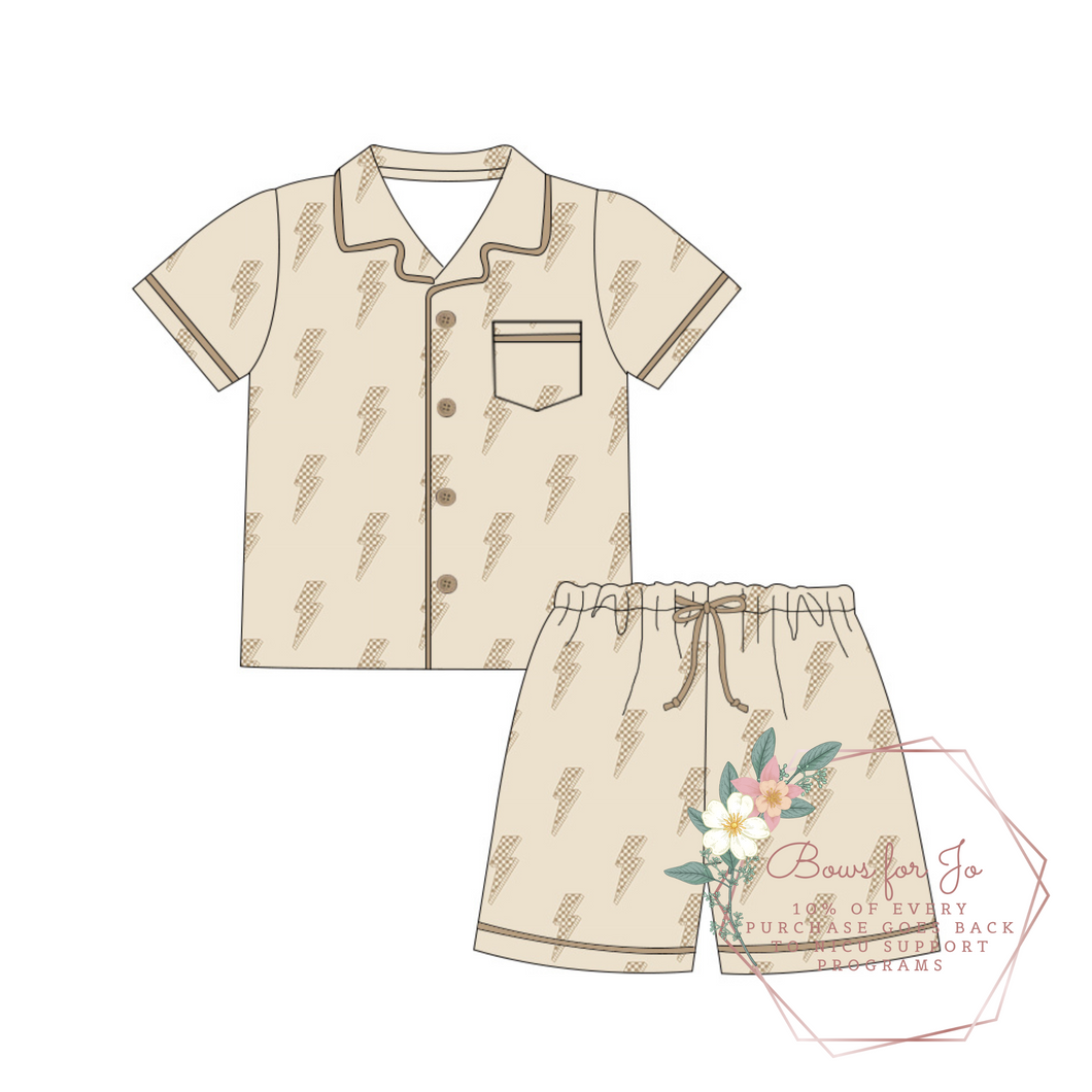 Beige Bolts Shorts Adult Two Piece Set- TAT 6-8 weeks before shipping