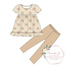 Load image into Gallery viewer, Beige Daisy Peplum and Legging Set PREORDER- TAT 6-8 weeks before shipping
