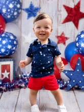 Load image into Gallery viewer, Star Spangled Bamboo Polo &amp; Shorts Set for Boys | Patriotic Summer Outfit

