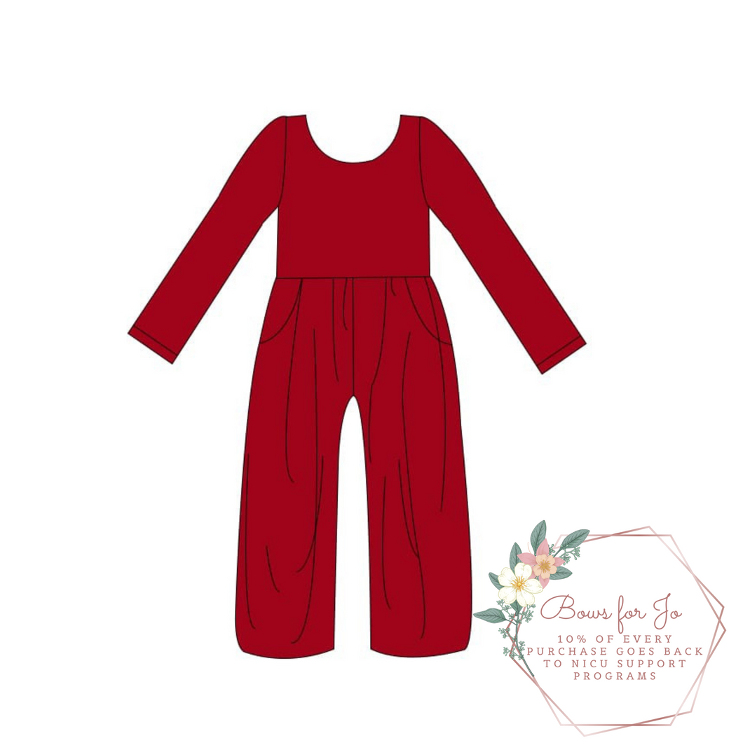 True Red Long Sleeve Romper- TAT 6-8 weeks before shipping