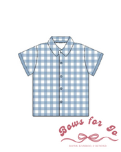 Load image into Gallery viewer, Blue Slate Gingham WOVEN Men&#39;s Button Up- PREORDER 6-8 weeks before shipping
