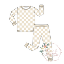 Load image into Gallery viewer, Beige Checks Two Piece Set PREORDER- TAT 6-8 weeks before shipping
