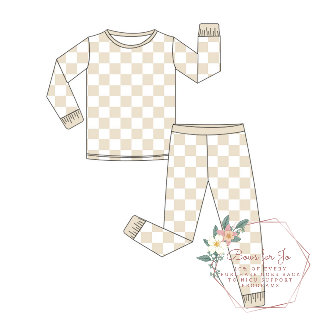 Beige Checks Two Piece Set PREORDER- TAT 6-8 weeks before shipping