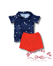 Load image into Gallery viewer, Star Spangled Bamboo Polo &amp; Shorts Set for Boys | Patriotic Summer Outfit
