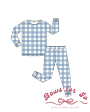 Load image into Gallery viewer, Blue Slate Gingham Bamboo Two Piece Set PREORDER- TAT 6-8 weeks before shipping
