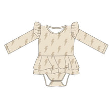 Load image into Gallery viewer, Beige Bolts Ruffle Bodysuit PREORDER- TAT 6-8 weeks before shipping
