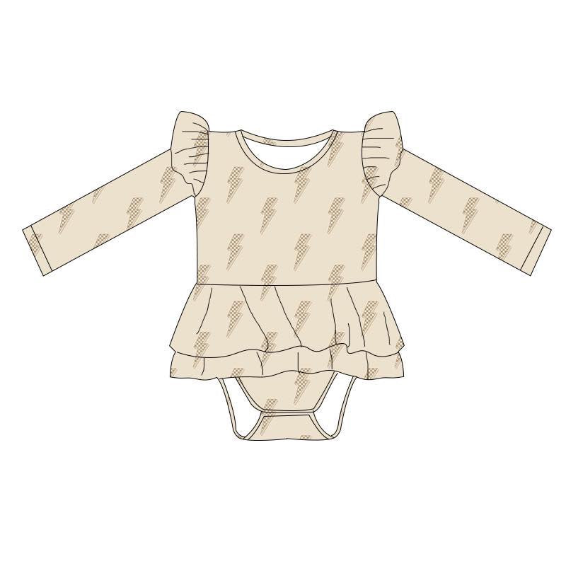 Beige Bolts Ruffle Bodysuit PREORDER- TAT 6-8 weeks before shipping